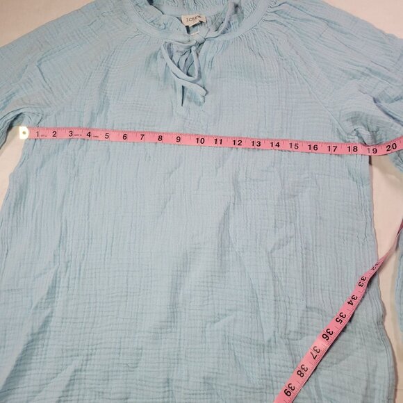 J.Crew Women Light Blue Cotton Gauze Ruffled Neck Long Sleeve Blouse Size M - Picture 5 of 8